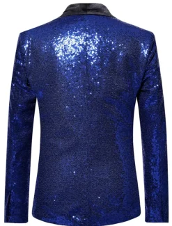 Men's Blazer Jacket Blazer Shawl Collar Party Sparkle Casual Solid Colored Silver Black Wine Regular Fit Single Breasted One-button