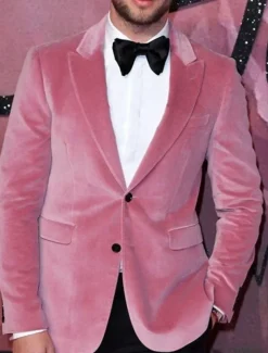 Men's Blazer Jacket Closure collar Fashion Casual Velvet Solid Colored Pink Green Tailored Fit Single Breasted Two-buttons