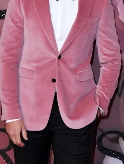 Men's Blazer Jacket Closure collar Fashion Casual Velvet Solid Colored Pink Green Tailored Fit Single Breasted Two-buttons