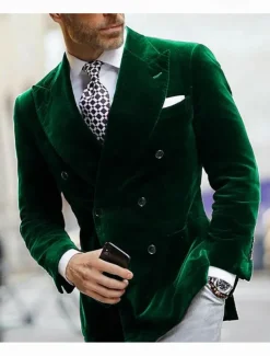 Men's Blazer Jacket Closure collar Fashion Casual Solid Colored Black Burgundy Royal Blue Slim Fit Double Breasted Six-buttons