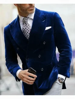 Men's Blazer Jacket Closure collar Fashion Casual Solid Colored Black Burgundy Royal Blue Slim Fit Double Breasted Six-buttons
