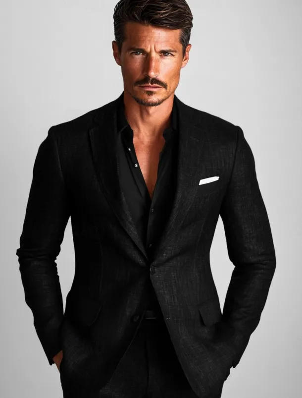 Men's Blazer Jacket Formal Wedding Guest Casual Daily Fashion Casual All Seasons Polyester Cotton Blend Solid Colored Basic Single Breasted Blazer Black