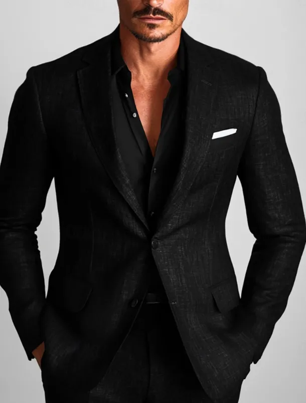 Men's Blazer Jacket Formal Wedding Guest Casual Daily Fashion Casual All Seasons Polyester Cotton Blend Solid Colored Basic Single Breasted Blazer Black