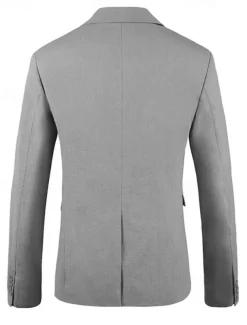 Men's Blazer Jacket Linen Blazer Notch Collar Fashion Casual Solid Colored Blazer Dusty Blue Light Grey Dark Blue Tailored Fit Single Breasted One-button