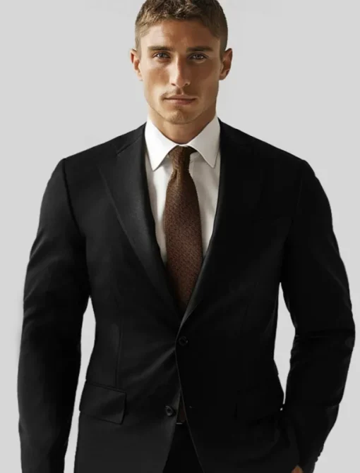 Men's Blazer Jacket School Formal Wedding Elegant Warm Fall Winter Wool Solid Color Single Breasted One-button Blazer Black