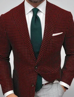 Men's Blazer Jacket Sport Coat Closure collar Outdoor Casual Houndstooth Checkered Black Yellow Light Green Tailored Fit Single Breasted Two-buttons