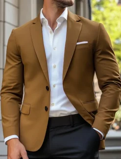 Men's Blazer Jacket Sport Coat Notch Collar Casual Solid Colored Blazer Navy Blue Brown Light Grey Standard Fit Single Breasted Two-buttons
