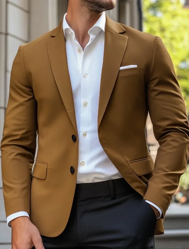 Men's Blazer Jacket Sport Coat Notch Collar Casual Solid Colored Blazer Navy Blue Brown Light Grey Standard Fit Single Breasted Two-buttons