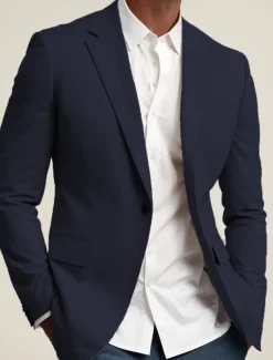 Men's Blazer Jacket Sport Coat Notch Collar Fashion Solid Colored Blazer Navy Blue Light Grey Standard Fit Single Breasted One-button