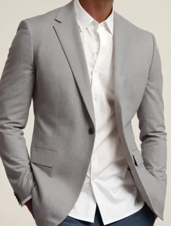 Men's Blazer Jacket Sport Coat Notch Collar Fashion Solid Colored Blazer Navy Blue Light Grey Standard Fit Single Breasted One-button