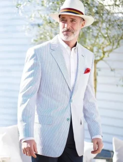 Men's Blazer Jacket Sport Coat Notch Collar Fashion Striped Blazer Pink Sky Blue Sage Standard Fit