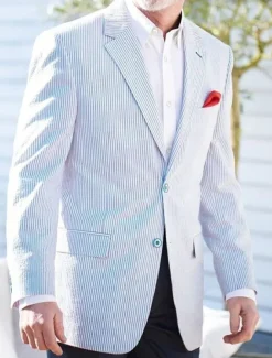 Men's Blazer Jacket Sport Coat Notch Collar Fashion Striped Blazer Pink Sky Blue Sage Standard Fit