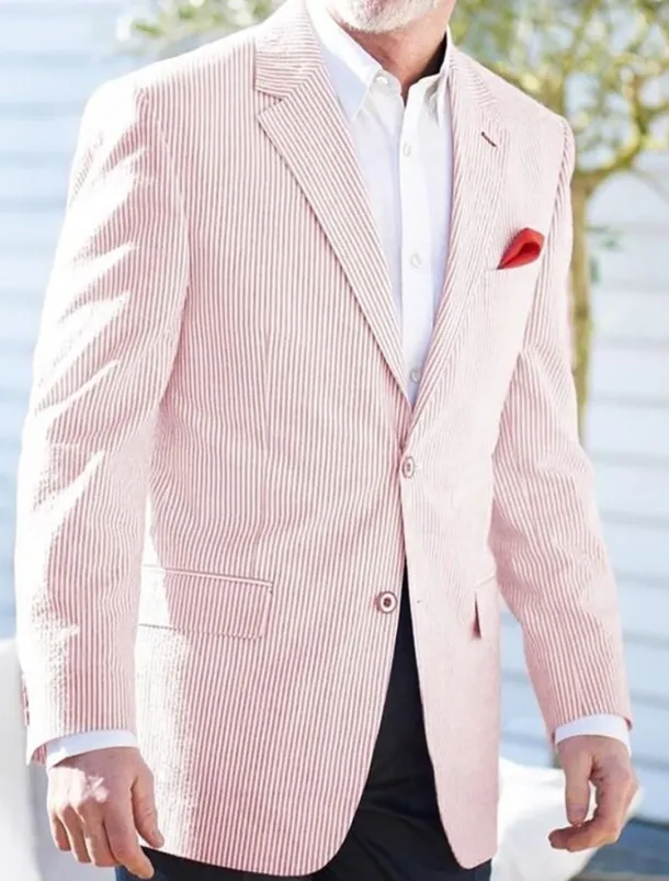 Men's Blazer Jacket Sport Coat Notch Collar Fashion Striped Blazer Pink Sky Blue Sage Standard Fit