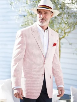 Men's Blazer Jacket Sport Coat Notch Collar Fashion Striped Blazer Pink Sky Blue Sage Standard Fit