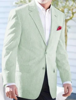 Men's Blazer Jacket Sport Coat Notch Collar Fashion Striped Blazer Pink Sky Blue Sage Standard Fit