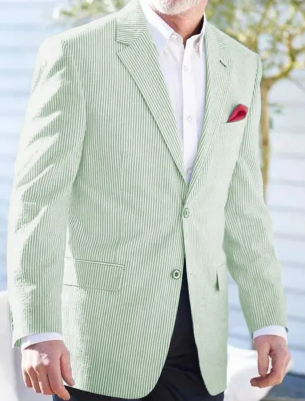 Men's Blazer Jacket Sport Coat Notch Collar Fashion Striped Blazer Pink Sky Blue Sage Standard Fit