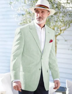 Men's Blazer Jacket Sport Coat Notch Collar Fashion Striped Blazer Pink Sky Blue Sage Standard Fit