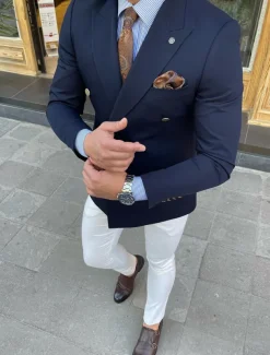 Men's Blazer Jacket Sport Coat Closure collar Casual Office Solid Colored ArmyGreen White Navy Blue Tailored Fit Double Breasted Six-buttons