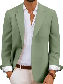 Men's Blazer Jacket Sport Coat Notch Collar Fashion Casual Solid Colored Sky Blue Sage Standard Fit Single Breasted Two-buttons