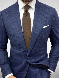 Men's Blazer Jacket Sport Coat Closure collar Outdoor Casual Checkered Windowpane Plaid Red Blue Tailored Fit Single Breasted Two-buttons