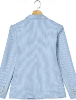 Men's Blazer Jacket Sport Coat Notch Collar Fashion Striped Blazer Sky Blue Standard Fit Single Breasted Two-buttons