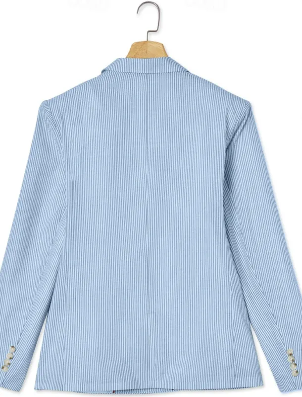 Men's Blazer Jacket Sport Coat Notch Collar Fashion Striped Blazer Sky Blue Standard Fit Single Breasted Two-buttons