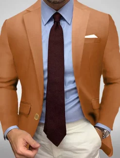 Men's Blazer Jacket Sport Coat Notch Collar Casual Solid Colored Black White Yellow Standard Fit Single Breasted One-button