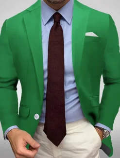 Men's Blazer Jacket Sport Coat Notch Collar Casual Solid Colored Black White Yellow Standard Fit Single Breasted One-button