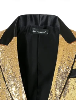 Men's Blazer Jacket Tuxedo Closure collar Luxury Sparkle Patchwork Solid Colored Blazer Black Silver Red Standard Fit Single Breasted One-button