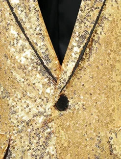 Men's Blazer Jacket Tuxedo Closure collar Luxury Sparkle Patchwork Solid Colored Blazer Black Silver Red Standard Fit Single Breasted One-button