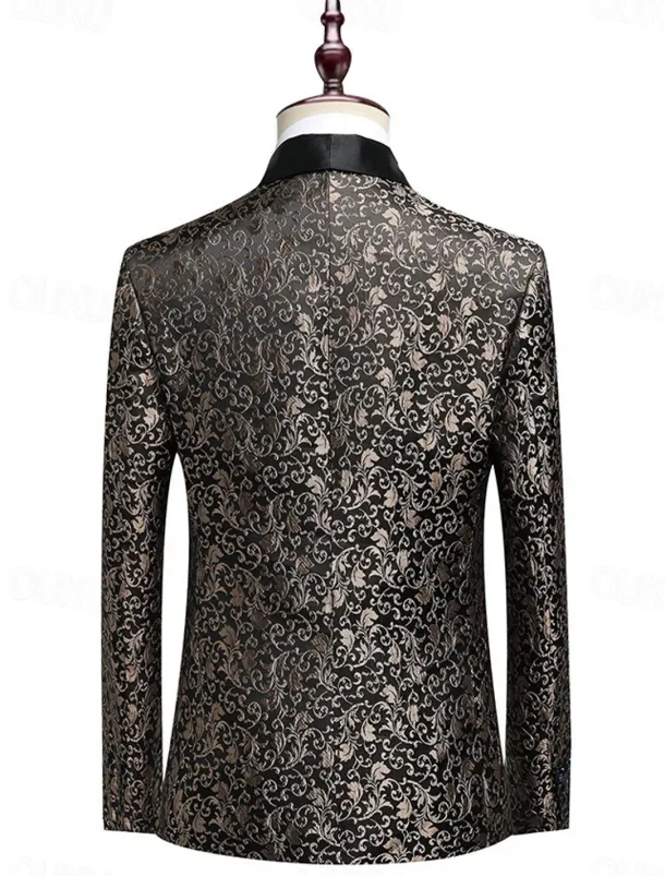 Men's Blazer Jacket Tuxedo Shawl Collar Party Luxury Jacquard Blazer Blue khaki Standard Fit Single Breasted One-button