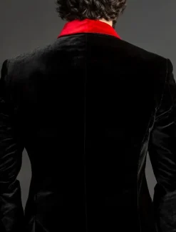 Men's Blazer Jacket Tuxedo Closure collar Christmas Party Casual Solid Colored Blazer Black Red Standard Fit Single Breasted One-button