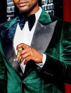 Men's Blazer Jacket Tuxedo Closure collar Fashion Casual Velvet Solid Colored Green Tailored Fit Single Breasted Two-buttons