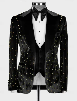 Men's Blazer Jacket Tuxedo Closure collar Casual Velvet Pattern Black Burgundy Blue Tailored Fit Single Breasted One-button