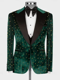 Men's Blazer Jacket Tuxedo Closure collar Casual Velvet Pattern Black Burgundy Blue Tailored Fit Single Breasted One-button