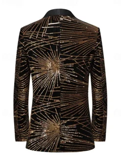 Men's Blazer Jacket Tuxedo Shawl Collar Party Sparkle Sequin Line Blazer Black Gold Tailored Fit