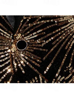 Men's Blazer Jacket Tuxedo Shawl Collar Party Sparkle Sequin Line Blazer Black Gold Tailored Fit