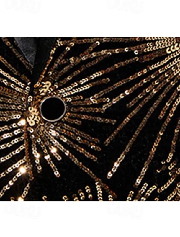 Men's Blazer Jacket Tuxedo Shawl Collar Party Sparkle Sequin Line Blazer Black Gold Tailored Fit