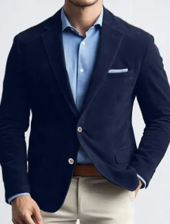 Men's Blazer Jacket Work Street Fashion Casual Fall / Winter Faux Suede Plain Pocket Buttons Comfortable Single Breasted Blazer Navy Blue Brown Green khaki