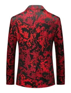 Men's Blazer Notch Collar Fashion Floral Red Standard Fit Single Breasted One-button