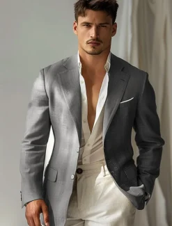 Men's Blazer Outdoor Sports & Outdoor Causal Pocket Daily Spring & Fall POLY Solid Color Button Pocket Thermal Warm Sunscreen Double Breasted Blazer Black