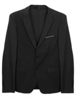 Men's Blazer Outdoor Sports & Outdoor Causal Pocket Daily Spring & Fall POLY Solid Color Button Pocket Thermal Warm Sunscreen Double Breasted Blazer Black