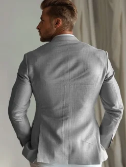 Men's Blazer School Formal Wedding Lined Daily Party Spring & Fall Autumn / Fall Polyester Solid Color Button Pocket Thermal Warm Comfy Double Breasted Blazer Purple Gray