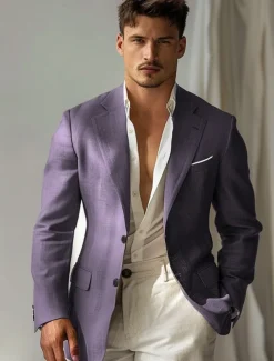 Men's Blazer School Formal Wedding Lined Daily Party Spring & Fall Autumn / Fall Polyester Solid Color Button Pocket Thermal Warm Comfy Double Breasted Blazer Purple Gray