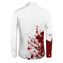 Men's Blood stains Halloween Costumes Button Up Shirt Long Sleeve Horror Party Evening Wear Fall Winter Spring & Summer Shirt Collar 3D Print Red