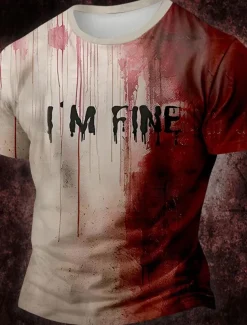 Men's Blood stains T shirt Short Sleeve T shirt 3D Print Crew Neck Shirt Designer Gothic Party Street Casual Red Khaki Summer Spring Clothing Apparel S M L XL XXL XXXL