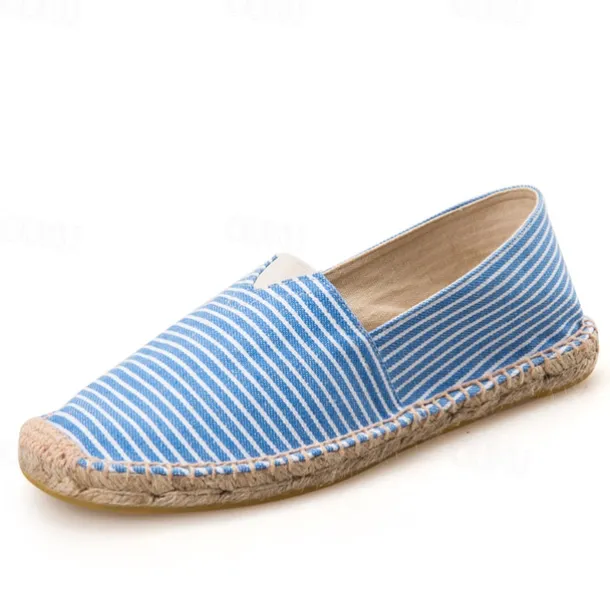 Men's Blue and White Striped Canvas Espadrille Slip-On Shoes with Jute Rope Sole – Comfortable Summer Footwear