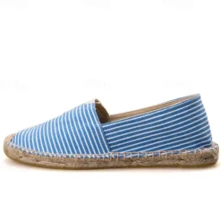 Men's Blue and White Striped Canvas Espadrille Slip-On Shoes with Jute Rope Sole – Comfortable Summer Footwear