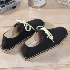 Men's Blue Canvas Espadrille Lace-Up Shoes with Jute Rope Sole – Comfortable Summer Casual Footwear