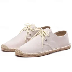 Men's Blue Canvas Espadrille Lace-Up Shoes with Jute Rope Sole – Comfortable Summer Casual Footwear